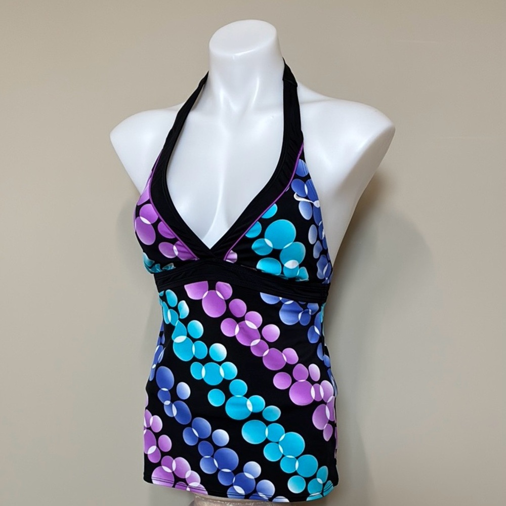 Nike Tankini Swim Top w Bubble Print, Purple, Fuchsia, Teal; Halter; Sz: Sm